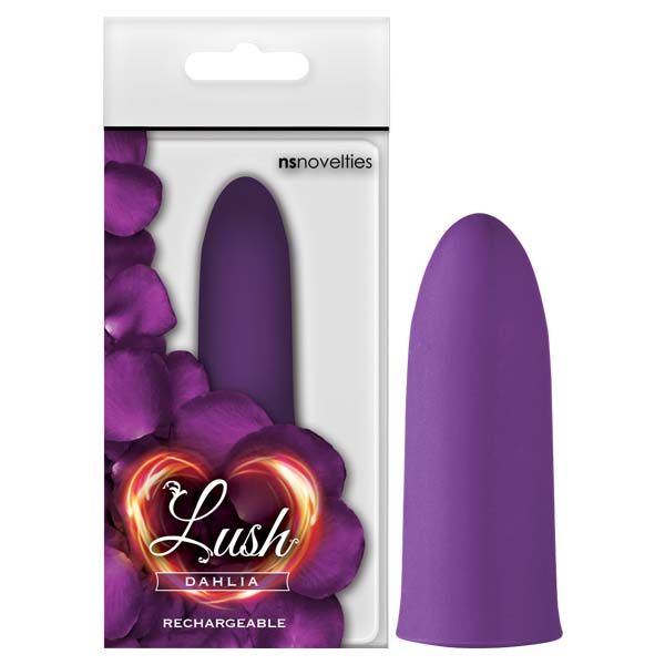 Lush Dahlia Bullet Vibrator, purple, front view and box | Flirtybay.com.au